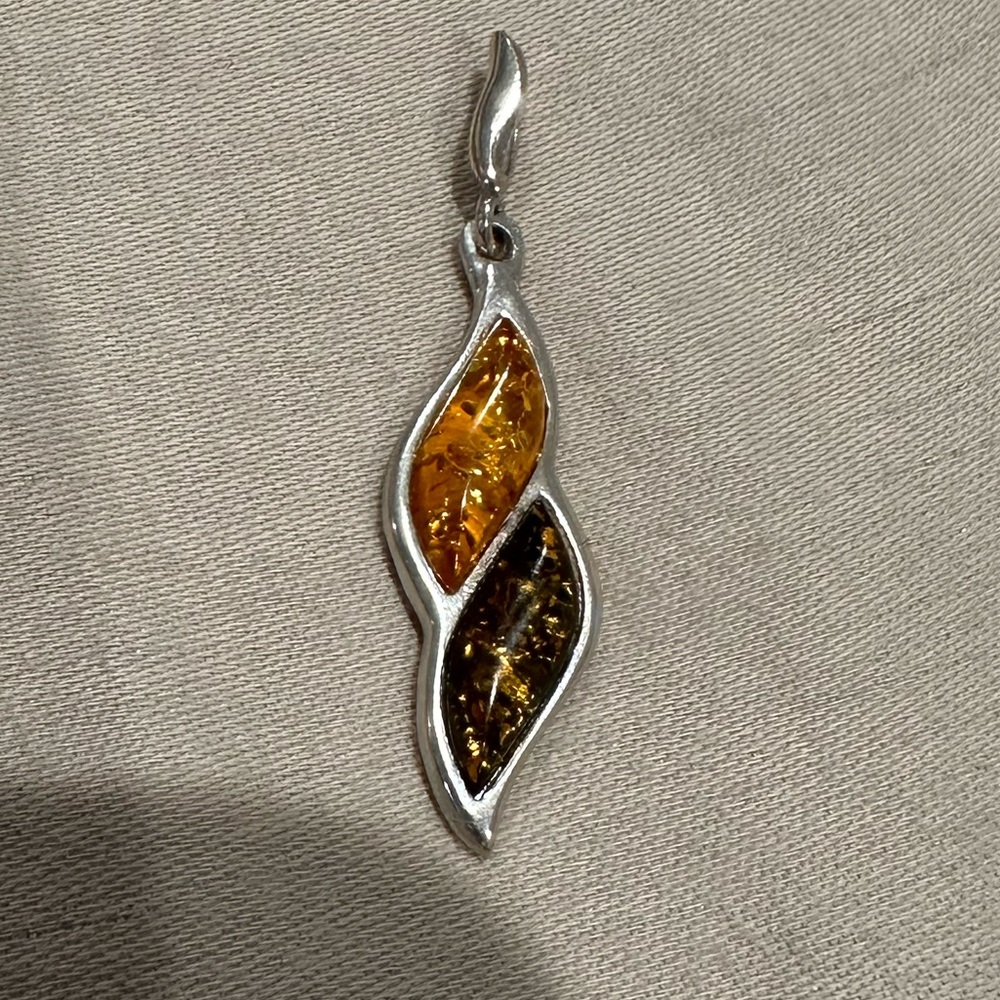 Two tone Amber silver pendant